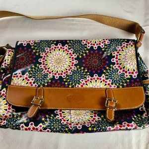Vintage Fossil Multicolor Laminated Messenger Bag with Leather Trim - Stars